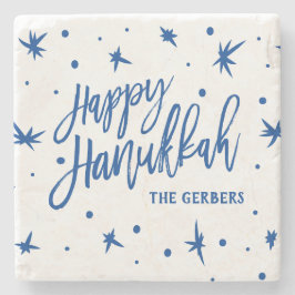 Happy Hanukkah Brush Script Individuelle Name Steinuntersetzer