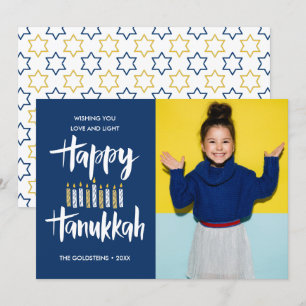 Happy Hanukkah Candles Blue Holidays Foto Einladung