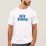 Happy Hanukkah Candles Holiday T-Shirt<br><div class="desc">Machen Sie Chanukah etwas Besonderes und vermitteln Sie den Geist der Saison mit diesem dekorativen T - Shirt. Der Gruß "Happy Hanukkah" ist in blauen Farbtönen gehalten. Die Briefe dienen als Menorah mit kleinen Flammen, die auf neun "Kerzenbriefen" brennen. Verfügbar mit passenden Produkten.</div>
