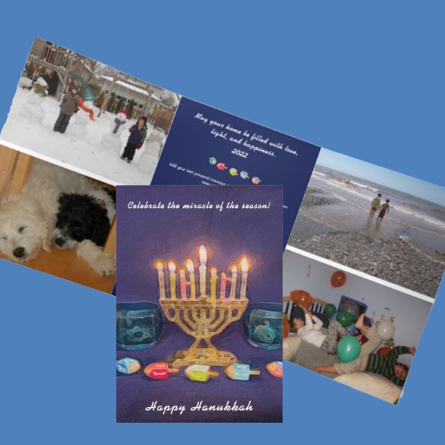 Happy Hanukkah Celebrate Miracle of Season Dreifach Gefaltete Urlaubskarte (Von Creator hochgeladen)