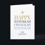 Happy Hanukkah Chanukah Holiday Grußkarte Feiertagskarte<br><div class="desc">Imitate simulierte Goldfolien-Design ist in diesem Design integriert. Personalisieren Sie den benutzerdefinierten Text oben. Weitere Koordinationsgegenstände finden Sie in unserer Sammlung "Happy Hanukka Chanukah".</div>