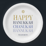 Happy Hanukkah Chanukah Holiday Paper Plate Pappteller<br><div class="desc">Imitate simulierte Goldfolien-Design ist in diesem Design integriert. Personalisieren Sie den benutzerdefinierten Text oben. Weitere Koordinationsgegenstände finden Sie in unserer Sammlung "Happy Hanukka Chanukah".</div>