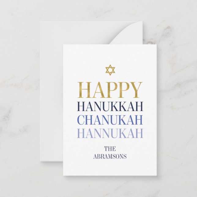 Happy Hanukkah Chanukah Imitate Gold Foil Mini Car Mitteilungskarte (Vorderseite)