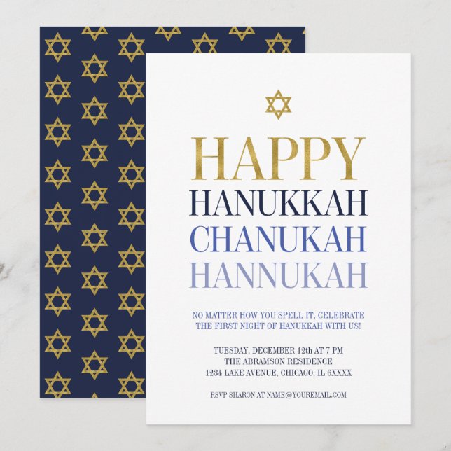 Happy Hanukkah Chanukah Party Einladung Card (Vorne/Hinten)