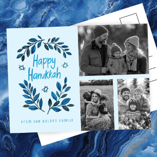 Happy Hanukkah CUSTOM 3 FOTO Urlaub Postkarte
