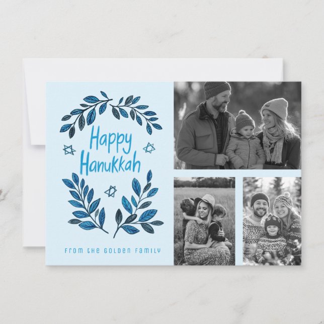 Happy Hanukkah CUSTOM 3 FOTOS Grid Holiday Karte (Vorderseite)