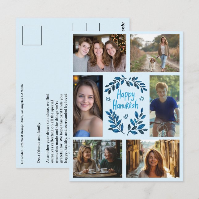 HAPPY HANUKKAH CUSTOM 6 FOTO Urlaub Postkarte (Vorne/Hinten)