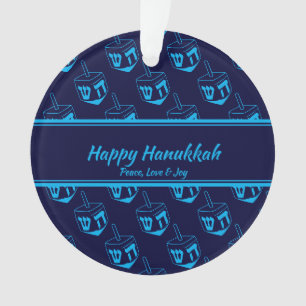 HAPPY HANUKKAH Customized Dreidel Blue Cyan Ornament