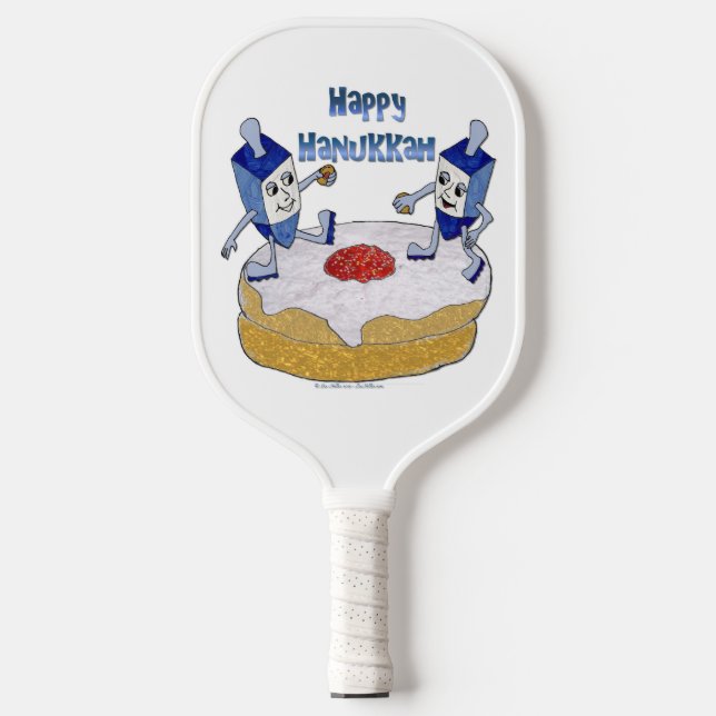 Happy Hanukkah Dancing Dreidels auf Doughnut Pickleball Schläger (Vorderseite)