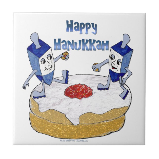 Happy Hanukkah Dancing Dreidels Jelly Doughnut Fliese (Vorderseite)
