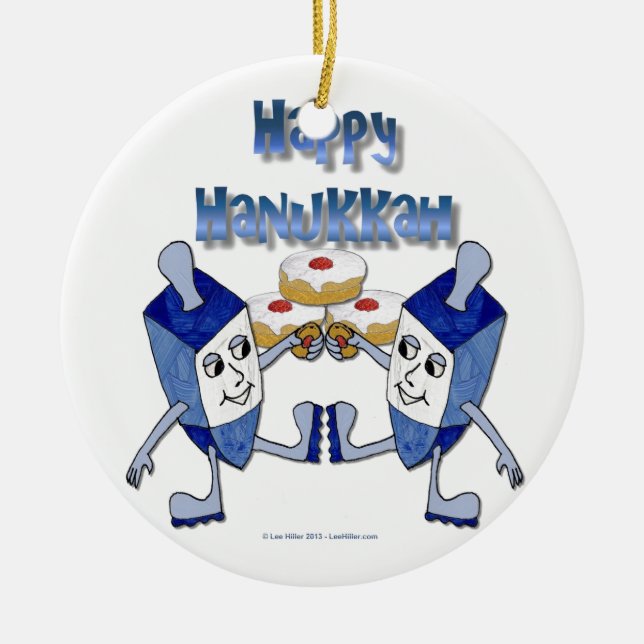 Happy Hanukkah Dancing Dreidels Jelly Doughnut Keramik Ornament (Vorne)