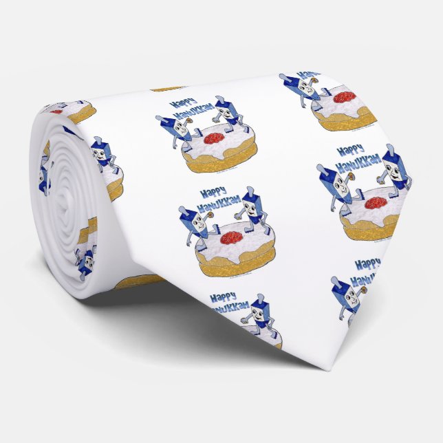 Happy Hanukkah Dancing Dreidels Jelly Doughnut Krawatte (Gerollt)