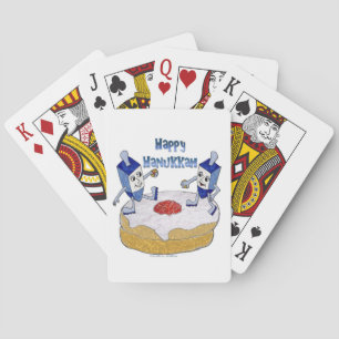 Happy Hanukkah Dancing Dreidels Jelly Doughnut Spielkarten