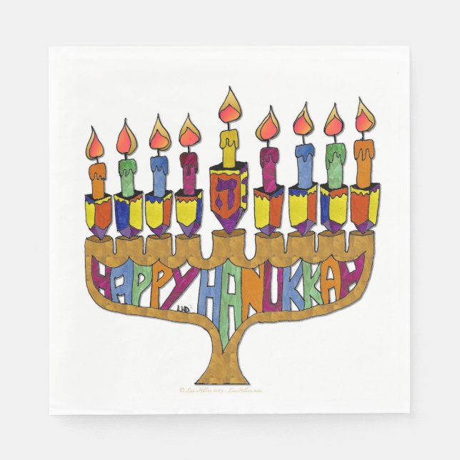 Happy Hanukkah Dreidel Menorah Paper Napkins Serviette (Vorderseite)