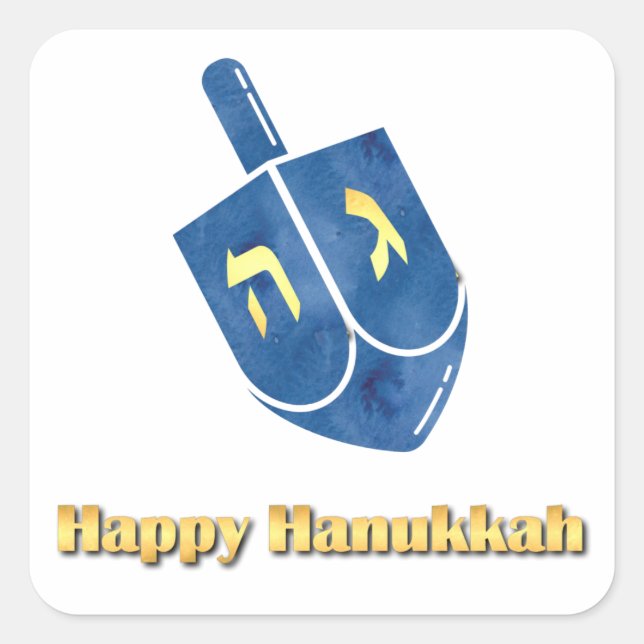 Happy Hanukkah Dreidel Quadratischer Aufkleber (Vorderseite)