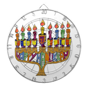 Happy Hanukkah Dreidels Menorah Dartscheibe
