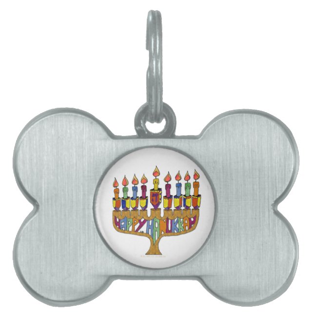 Happy Hanukkah Dreidels Menorah Tiermarke (Vorderseite)
