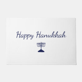 Happy Hanukkah einfache Hand Drawn Blue Menorah Fußmatte