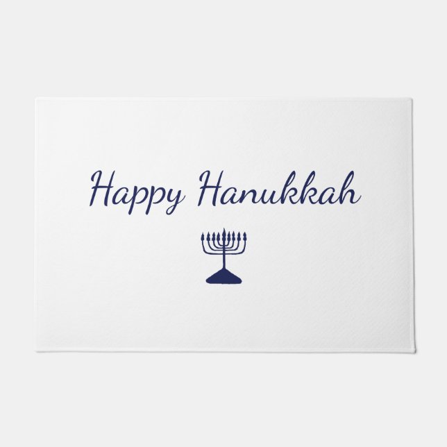 Happy Hanukkah einfache Hand Drawn Blue Menorah Fußmatte (Vorderseite)