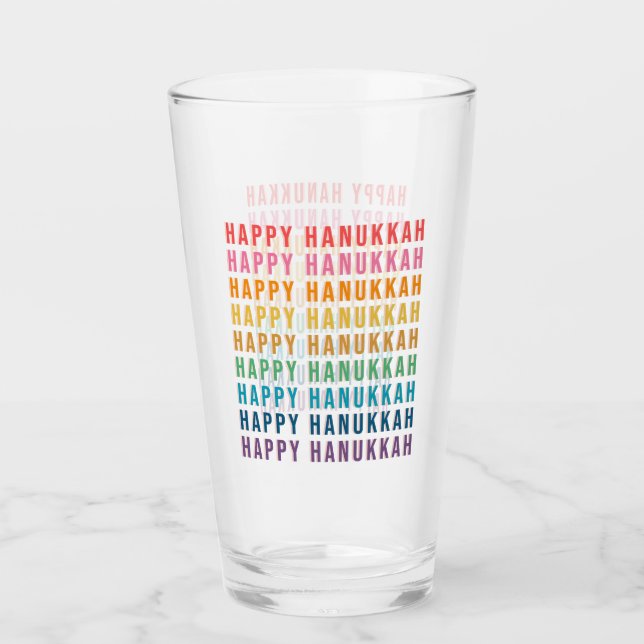 Happy Hanukkah | Einfache Rainbow - Farben Typogra Glas (Vorderseite)