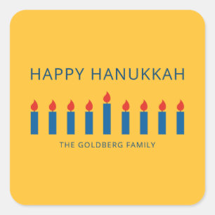 Happy Hanukkah  Einfache und moderne Kerzengrüße Quadratischer Aufkleber