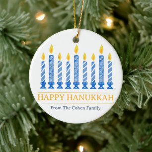 Happy Hanukkah Einfaches elegantes Candle Gruß Keramik Ornament
