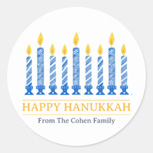 Happy Hanukkah Einfaches elegantes Candle Gruß Runder Aufkleber