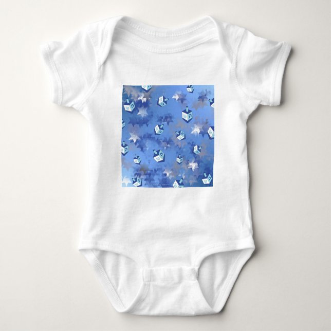 Happy Hanukkah Falling Star und Dreidels Baby Strampler (Vorderseite)