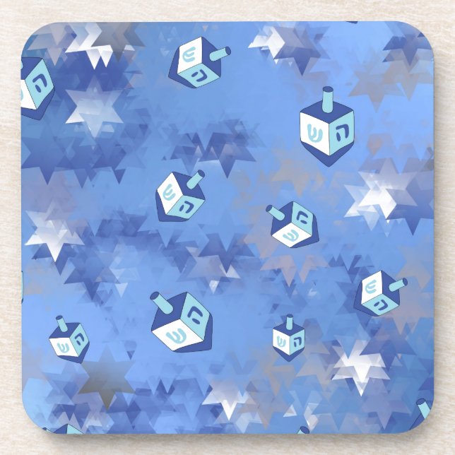 Happy Hanukkah Falling Stars and Dreidels Untersetzer (Vorderseite)