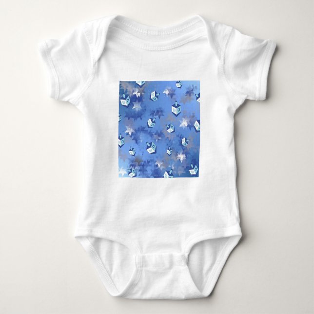 Happy Hanukkah Falling Stars und Dreidels Baby Strampler (Vorderseite)