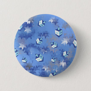 Happy Hanukkah Falling Stars und Dreidels Button