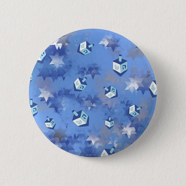 Happy Hanukkah Falling Stars und Dreidels Button (Vorderseite)