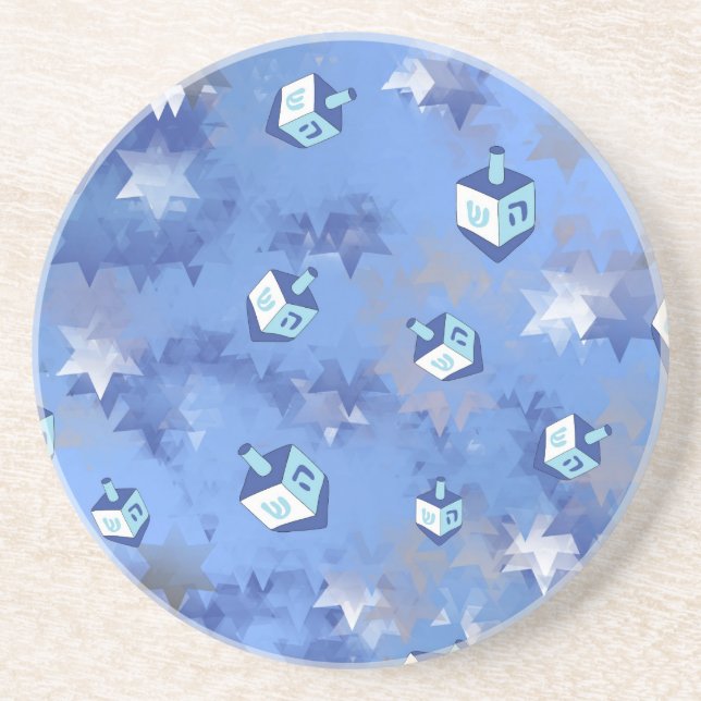 Happy Hanukkah Falling Stars und Dreidels Sandstein Untersetzer (Vorne)