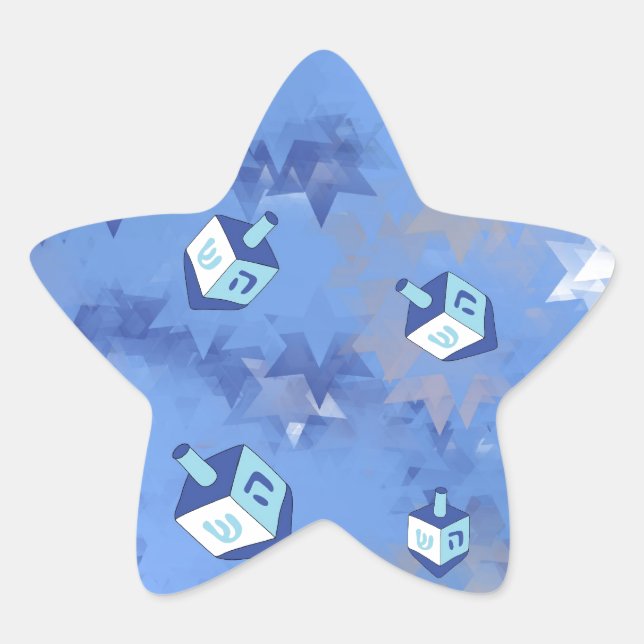 Happy Hanukkah Falling Stars und Dreidels Stern-Aufkleber (Vorderseite)