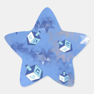 Happy Hanukkah Falling Stars und Dreidels Stern-Aufkleber