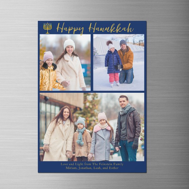 Happy Hanukkah Familie 3 Foto Collage Magnet Card (Von Creator hochgeladen)