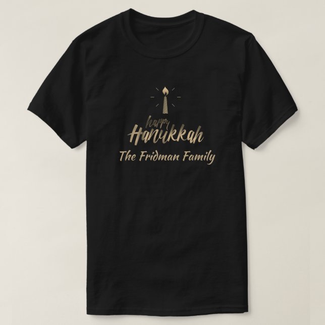 Happy Hanukkah Familie Name One Candle Simple T-Shirt (Design vorne)