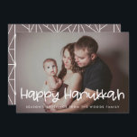Happy Hanukkah Family Foto Feiertagskarte<br><div class="desc">Eine moderne Typografie für diese Fotokartensammlung. So passen Sie an Ihre Lieblingsfamilienbilder an. Sie können auch die Farbe des Schriftartes oder den geometrischen Hintergrund nach Ihren Wünschen ändern.</div>