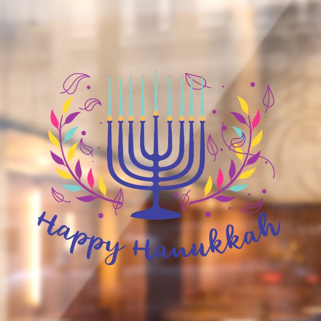 Happy Hanukkah farbenfrohe Fensterklammer Fensteraufkleber (Blatt 2)
