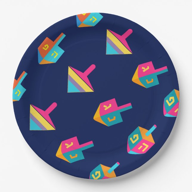 Happy Hanukkah Festival dreidel Holiday Decoration Pappteller (Vorderseite)