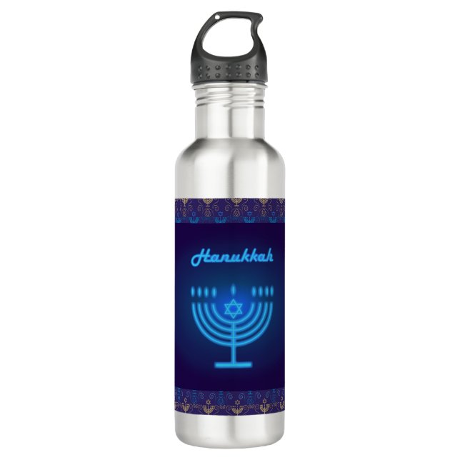 Happy Hanukkah Festival Menorah Dekoration Edelstahlflasche (Vorderseite)