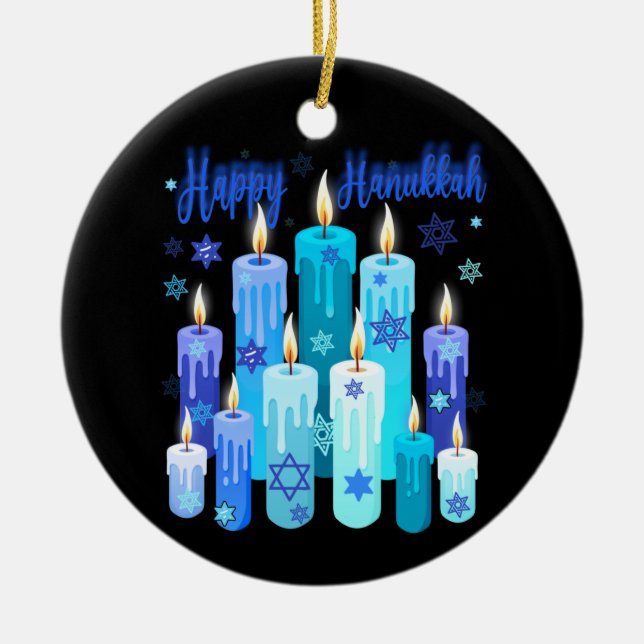 Happy Hanukkah Festival of Light Star von David Keramik Ornament (Vorne)