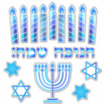 Happy Hanukkah Festival Party Feiertage Symbole Aufkleber<br><div class="desc">Chanukkah Etiketten Aufkleber Set. Happy Hanukkah Party jüdische Feiertage Hebräische Schrift. Menorah, Donuts, Dreidel. Jüdisches Holiday Chanukkah Dekoration mit traditionellem Chanuka Dekorationssymbol - farbenfroher Cartoon Hanukkiah menorah, Kerzenhalter mit Kerzen, Donuts, Holzdreidel (Spinning Top Spielzeug) Stern von David und leuchtende Lichter Illustration. Hanukkah Festival der Lichter Event Dekoration. Jerusalem, Israel. Geschenkartikel...</div>