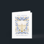 Happy Hanukkah Festivals Wasserfarbe Menorah Flora Feiertagskarte<br><div class="desc">Happy Hanukka! Senden Sie Hanukkah Grüße an Familie und Freunde mit dieser eleganten gefalteten Karte. Es verfügt über Aquarelltöne Menorah und elegantes Kränzfolien in einer raffinierten Palette von Gold,  hellblau und Marineblau. Passen Sie die Karte mit Ihrer Lieblingsnachricht und zwei Textzeilen an,  um Ihren Urlaubswünschen eine persönliche Touch hinzuzufügen.</div>