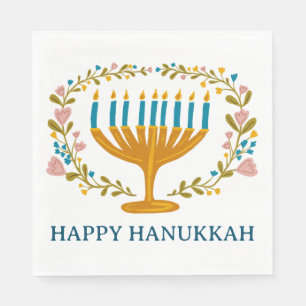 HAPPY HANUKKAH Floral MENORAH Jüdischer Urlaub Serviette