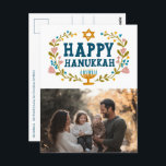 HAPPY HANUKKAH Floral Wreath Menorah Custom FOTO Postkarte<br><div class="desc">Handgezeichneter Text und Florale von mir für Sie. Klicken Sie auf "Personalisieren", um Ihr eigenes Foto zu bearbeiten und auf der Vorderseite der Postkarte den Text und die Rücksendeadresse hinzuzufügen oder die Hintergrundfarben zu ändern. Alles ist anpassbar. Für weitere Designs und Farben Karo mein Shop! Oder lass mir Bescheid, wenn...</div>