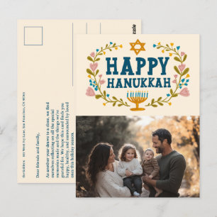 HAPPY HANUKKAH Floral Wreath Menorah Custom FOTO Postkarte