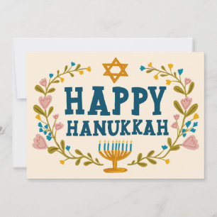 HAPPY HANUKKAH Floral Wreath Menorah Custom Fotos Feiertagskarte