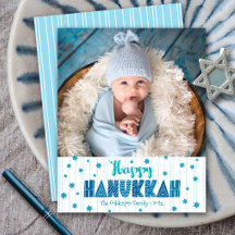 Happy Hanukkah Foto Blue Stars Moderne Karte