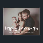 Happy Hanukkah Foto Postkarte<br><div class="desc">Eine moderne Typografie für diese Fotokartensammlung. So passen Sie an Ihre Lieblingsfamilienbilder an. Sie können die Farbe des Schriftartes auch ganz nach Ihren Wünschen ändern.</div>